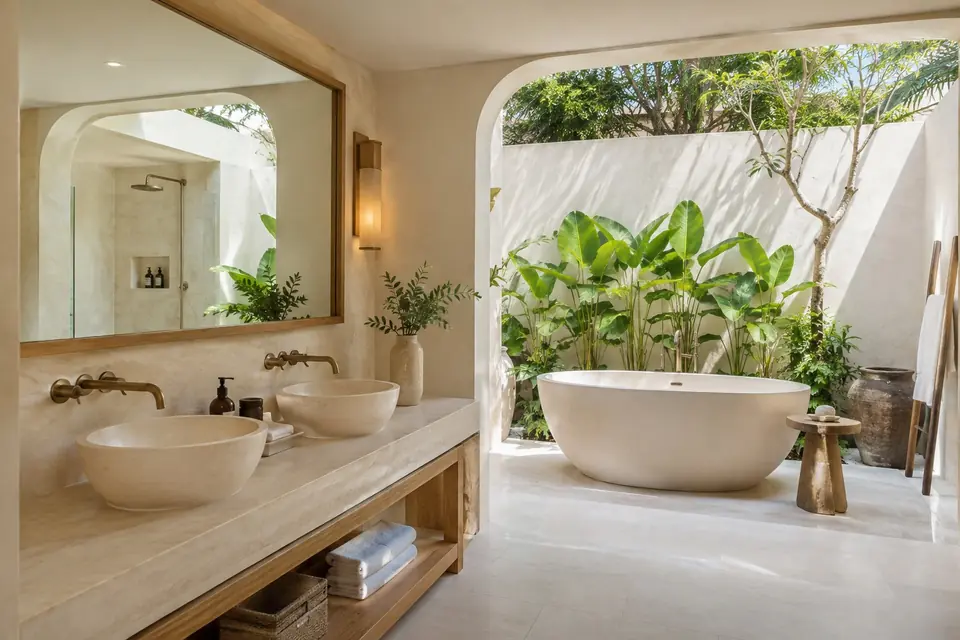 Open-air bathroom in a Bali villa