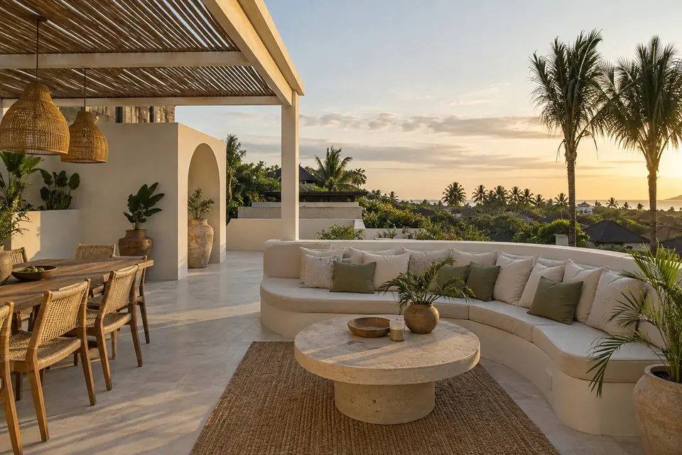 White villa exterior with pool