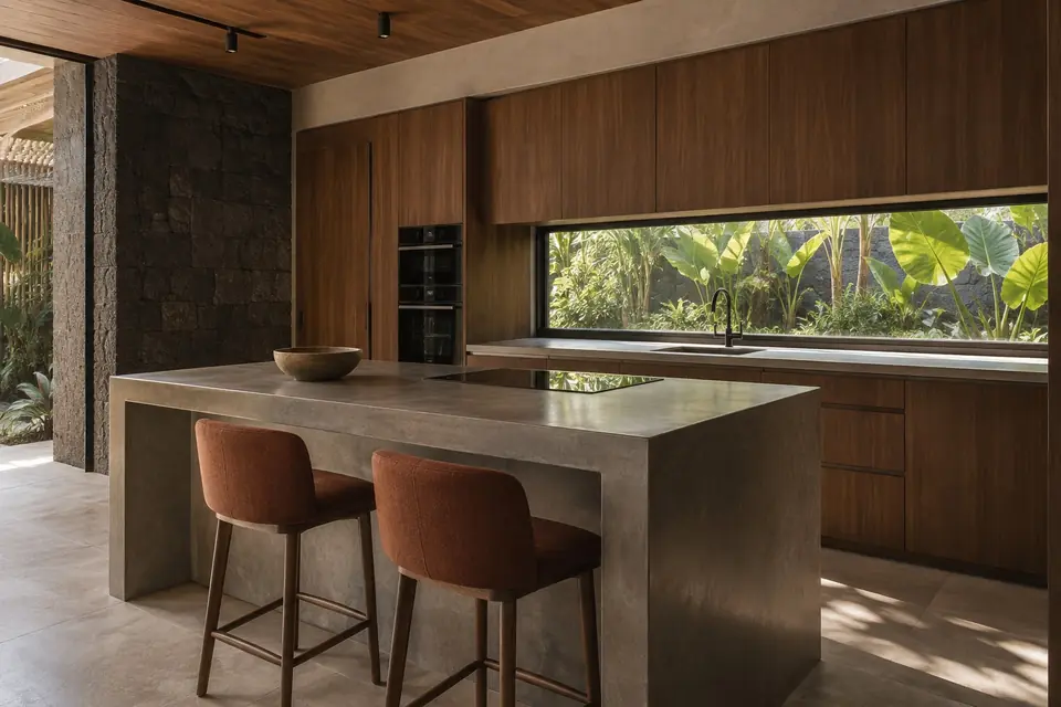 Dark wood villa kitchen