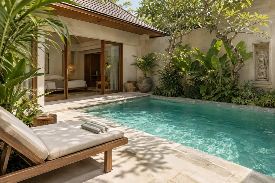 Tropical garden and pool